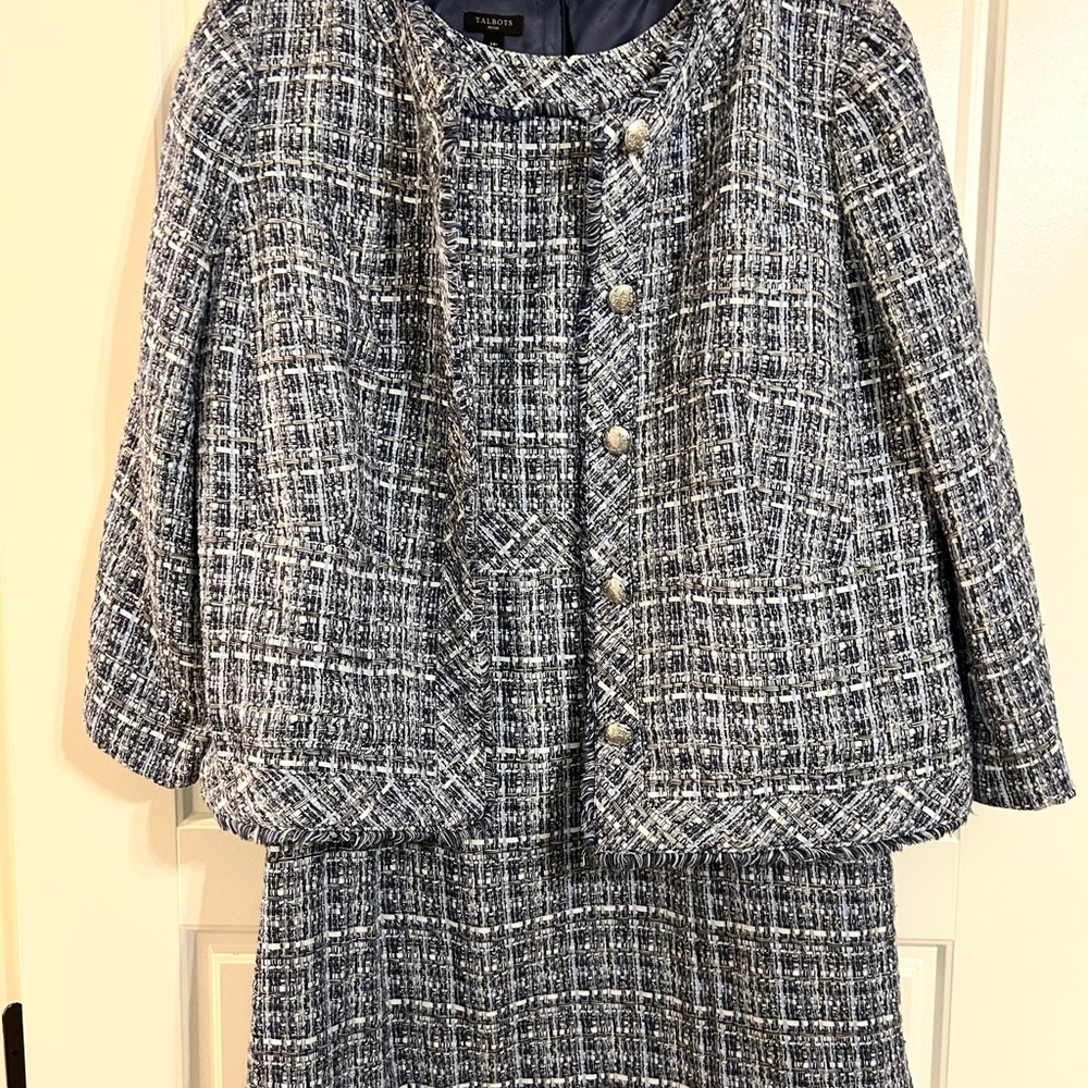 Talbots Blue and White Tweed dress and Jacket